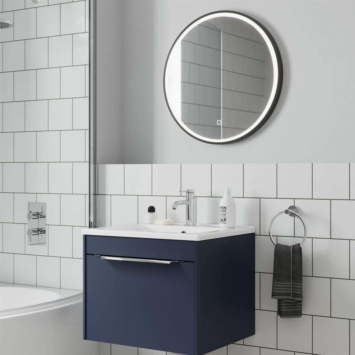 Britton Illuminated Mirror Britton Hoxton Round Black LED Illuminated Mirror with Demister