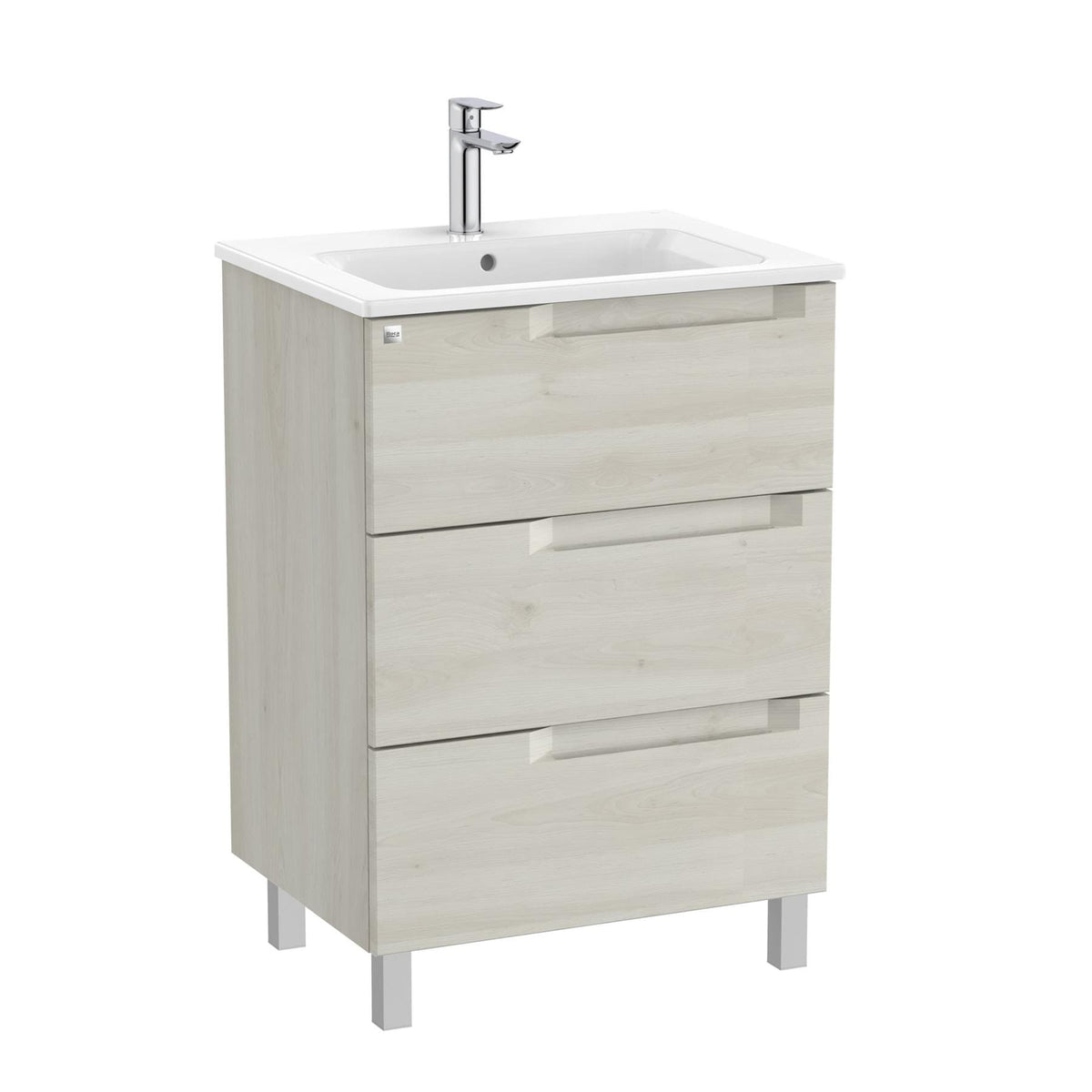 Roca Wall Mounted Vanity Unit White Wood Roca Aleyda 600mm Floor Standing Three Drawer Vanity Unit with Basin