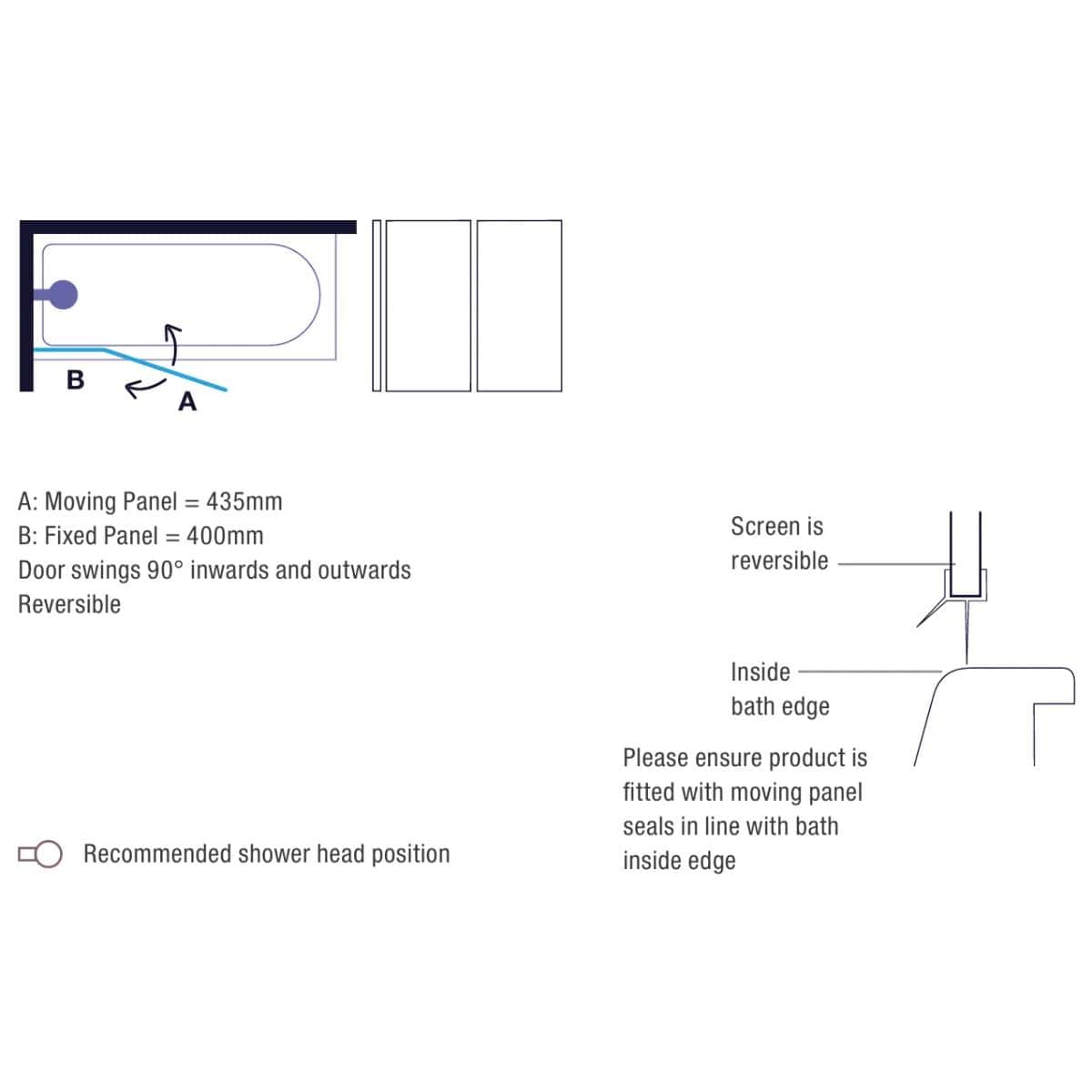 Merlyn Bath Screen Merlyn 2 Panel Folding Square Bath Screen with HydroSEAL Technology