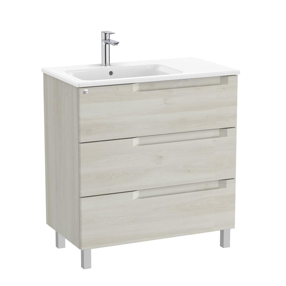 Roca Floor Standing Vanity Unit White Wood / Left Hand Roca Aleyda 800mm Floor Standing Three Drawer Vanity Unit with Basin