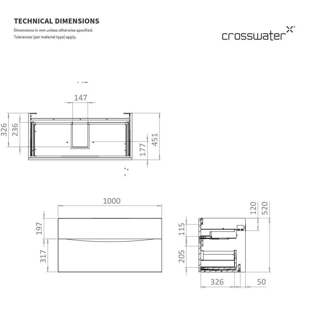 Crosswater Wall Mounted Vanity Unit Crosswater Glide II Wall Mounted Two Drawer Vanity Unit with Basin