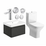 Aquarius Bathrooms Suites Matt Black / Chrome Aquarius Sophie 605mm Wall Hung Vanity Unit, Close Coupled Toilet, Tap and Fittings Bundle