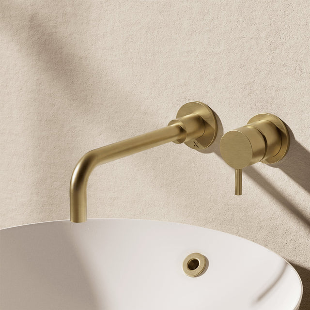 Crosswater Wall Mounted Tap Crosswater MPRO 2 Hole Wall Mounted Basin Mixer Tap in Brushed Brass