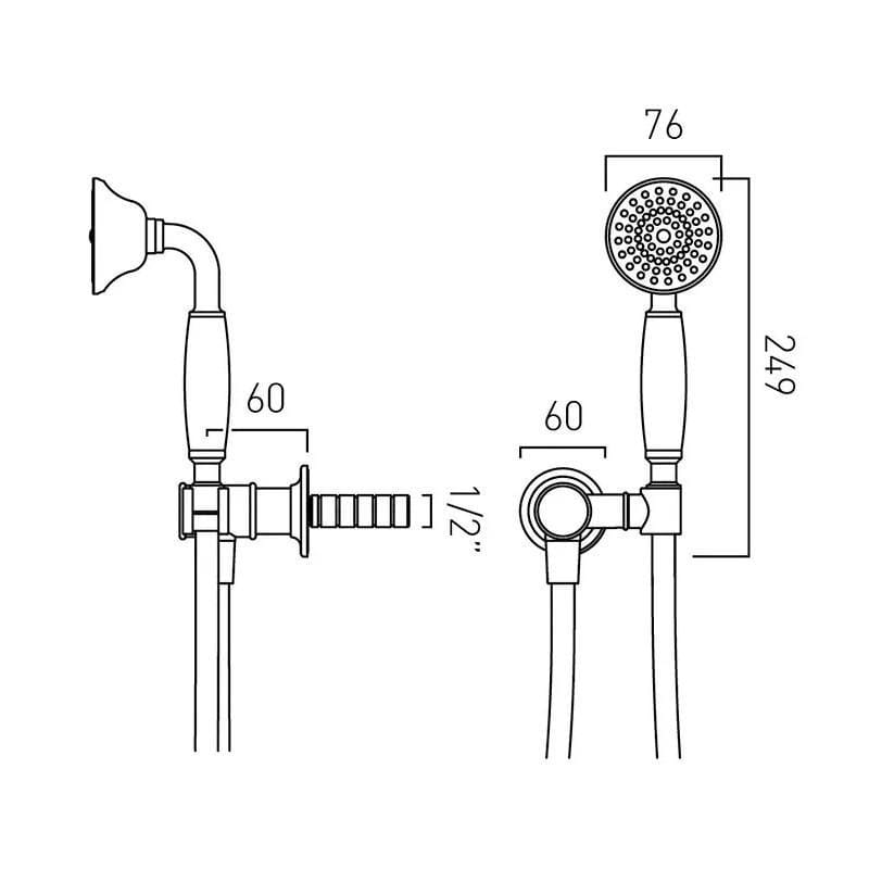 Vado Shower Handset Booth & Co. Axbridge Single Function Shower Handset with Hose, and Intergrated Outlet and Bracket