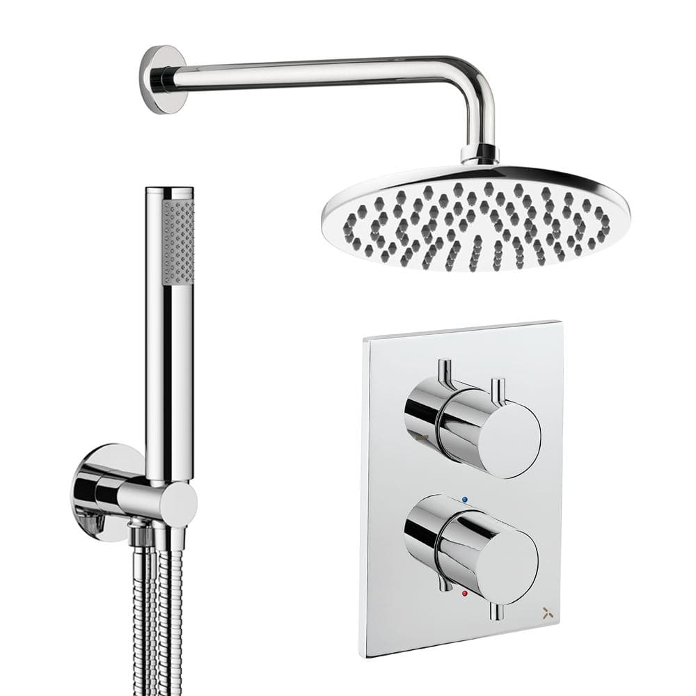 UK Bathroom Store Concealed Shower Set Chrome / Wall Arm / 200mm Crosswater Crossbox Shower Set 3 - 2 Outlet with Pencil Handset and Fixed Overhead Shower
