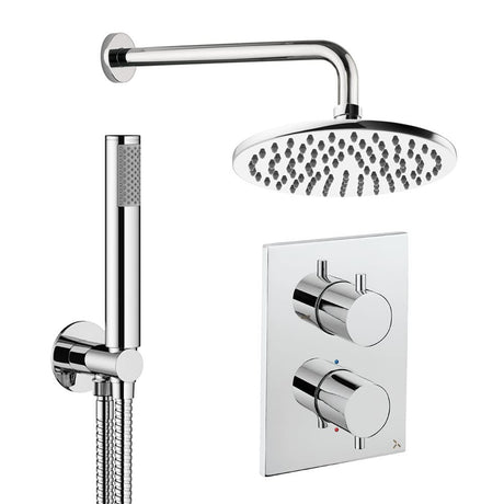 UK Bathroom Store Concealed Shower Set Chrome / Wall Arm / 200mm Crosswater Crossbox Shower Set 3 - 2 Outlet with Pencil Handset and Fixed Overhead Shower