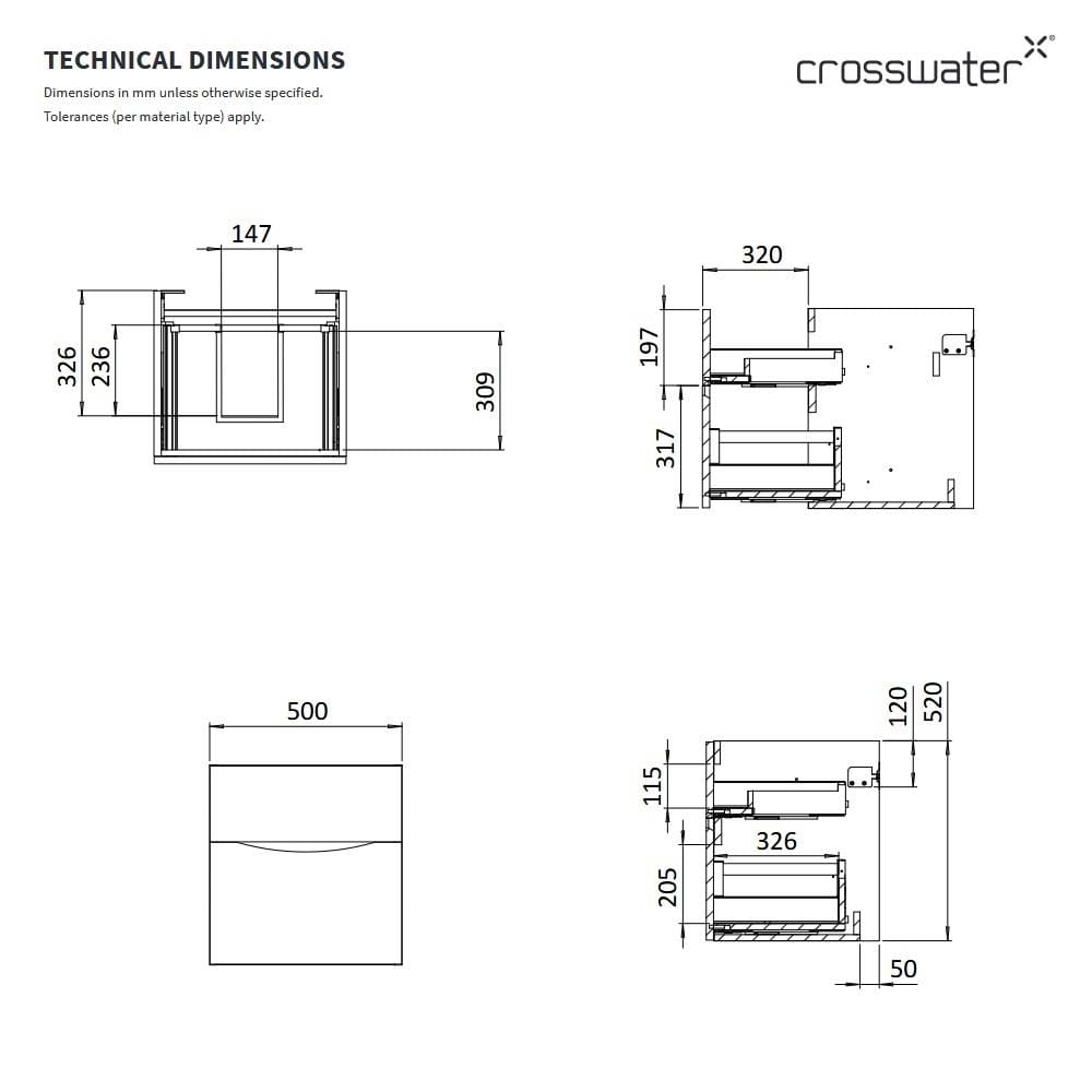 Crosswater Wall Mounted Vanity Unit Crosswater Glide II Wall Mounted Two Drawer Vanity Unit with Worktop