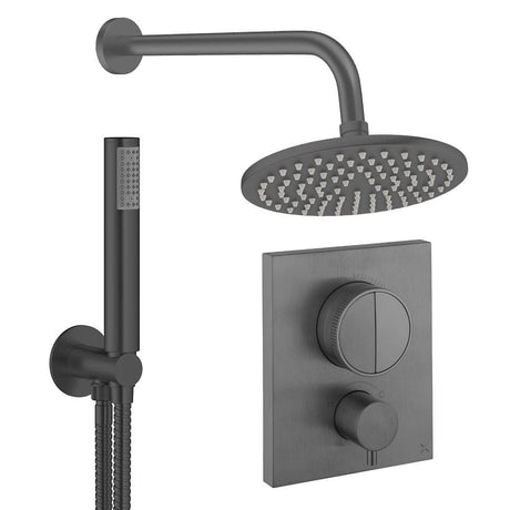 UK Bathroom Store Concealed Shower Set Slate / Wall Arm / 200mm Crosswater Crossbox Push Shower Set 1 - 2 Outlet with Fixed Overhead Shower and Pencil Handset