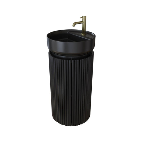 Saneux Floor Standing Vanity Unit Matte Black / Matte Black - 1 Tap Hole Saneux Oxford 400mm Floor Standing Round Fluted Vanity Unit with Basin