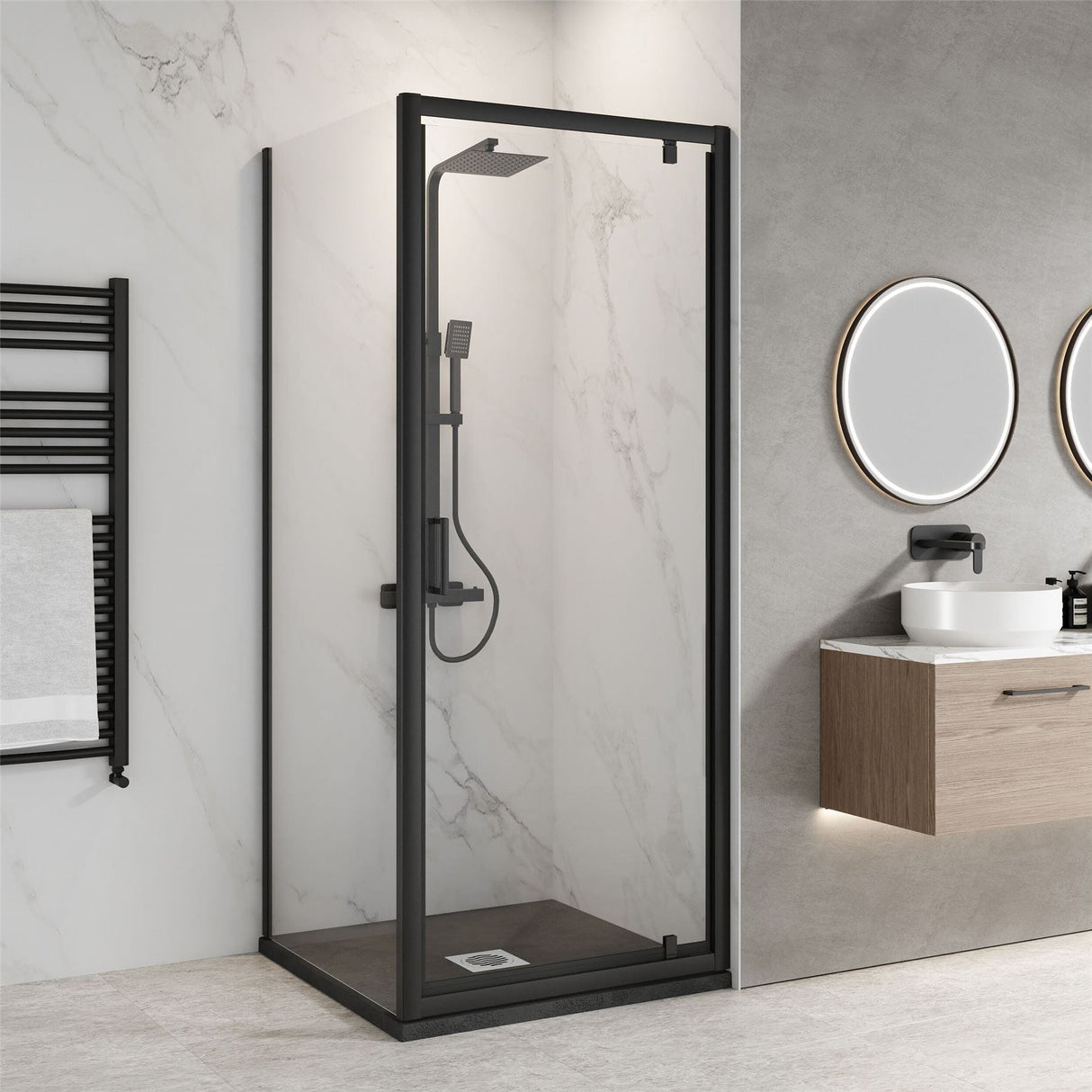 Aquarius Bathrooms Pivot Shower Door Matt Black / 800mm Aquarius Urbano 6mm Pivot Shower Door