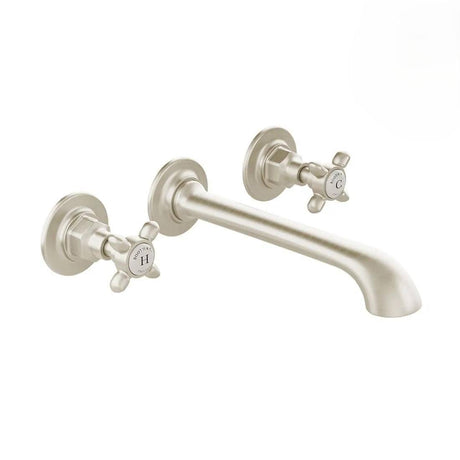 Vado Wall Mounted Basin Tap Brushed Nickel Booth & Co. Axbridge Wall Mounted Basin Mixer Tap with Crosshead Handles