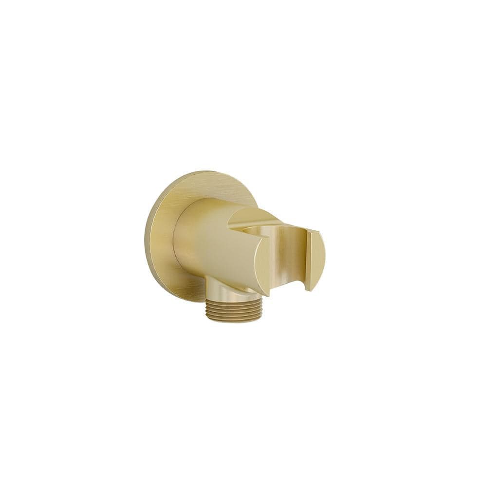 Imex Shower Brackets and Outlets Brushed Brass Imex Round Wall Outlet Elbow with Handset Bracket