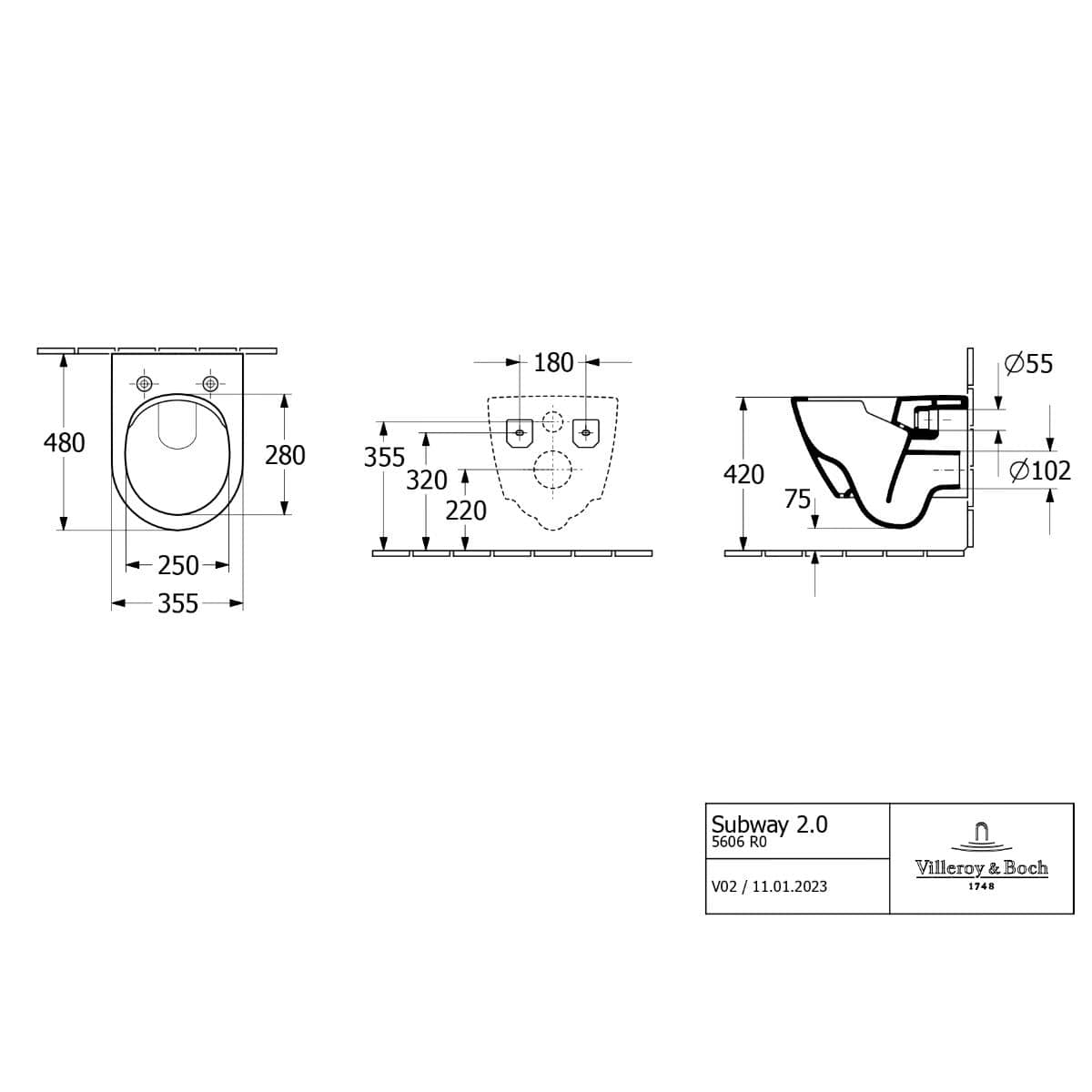 Villeroy & Boch Wall Hung Toilet Villeroy & Boch Subway 2.0 Compact Wall Hung Toilet with Direct Flush and Soft Close Seat