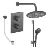 UK Bathroom Store Concealed Shower Set Slate / Wall Arm / 300mm Crosswater Crossbox Shower Set 10 - 3 Outlet with Fixed Overhead Shower, Slide Rail Kit and Overflow Bath Filler Waste