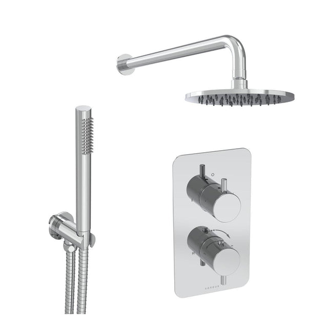 Saneux Concealed Shower Set Chrome Saneux COS 2 Outlet, 2 Handle Concealed Shower Valve Kit with Pencil Handset and 200mm Shower Head