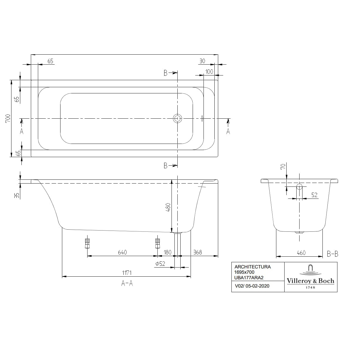 Villeroy and Boch Single Ended Bath Villeroy & Boch Architectura Rectangular Single Ended Bath in White Alpin