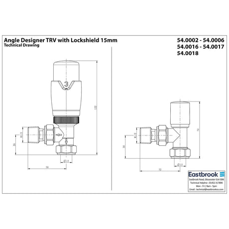 Eastbrook Radiator Valve Eastbrook Darlington Angled Thermostatic Radiator Valve with Lockshield (Pair)