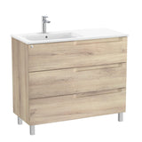 Roca Floor Standing Vanity Unit Beige Wood / Left Hand Roca Aleyda 1000mm Floor Standing Three Drawer Vanity Unit with Basin