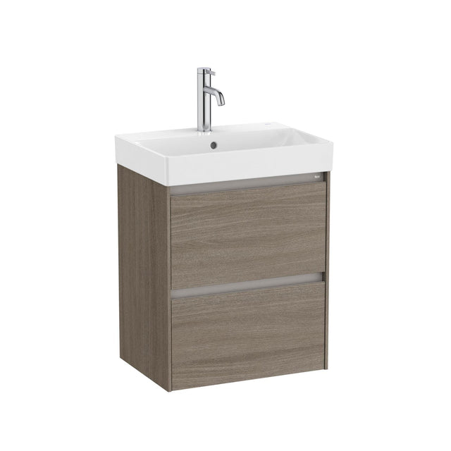 Roca Wall Mounted Vanity Unit Dark Elm Roca Ona 500mm Compact Wall Mounted Two Drawer Vanity Unit with Basin
