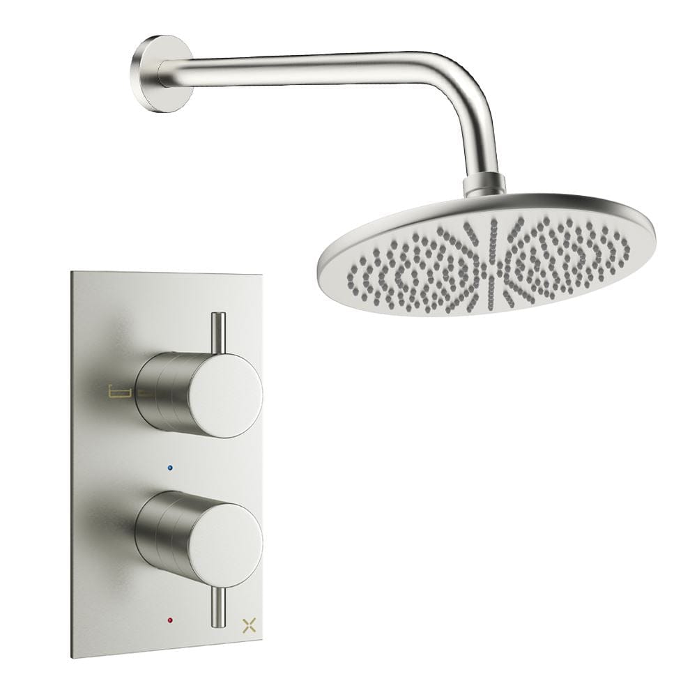Crosswater Concealed Shower Set Brushed Nickel / Wall Arm / 300mm Crosswater Design 2 Handle 1 Outlet Shower Set