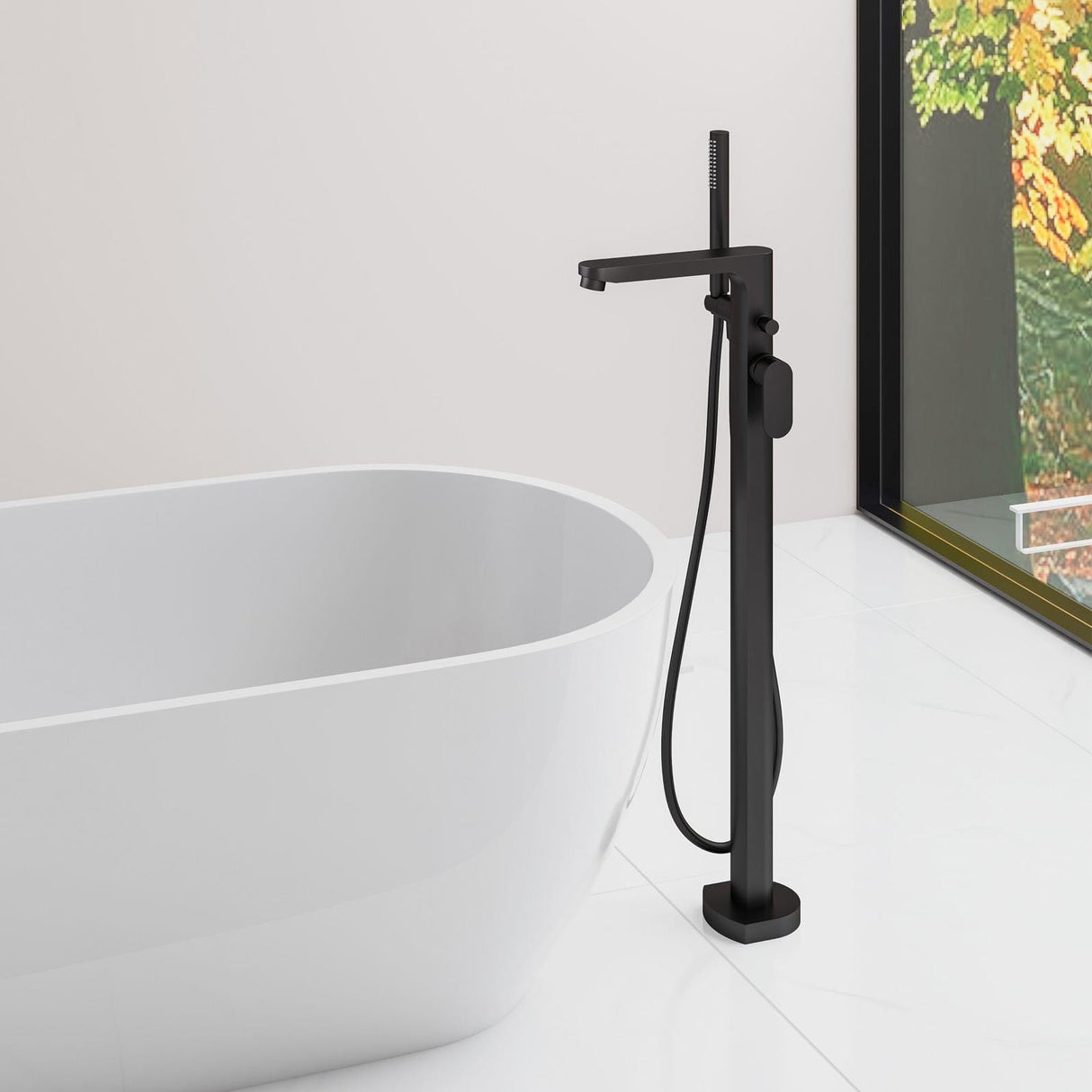 Flora Bath Mixer Matt Black Flova Smart Floor Standing Bath Shower Mixer with Shower Set