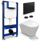 Aquarius Bathrooms Wall Hung Toilet Matt Black / Round Aquarius Urbano Rimless Wall Hung Toilet Pack with Frame, Flush Plate, Soft Closing Seat and Hinge Covers