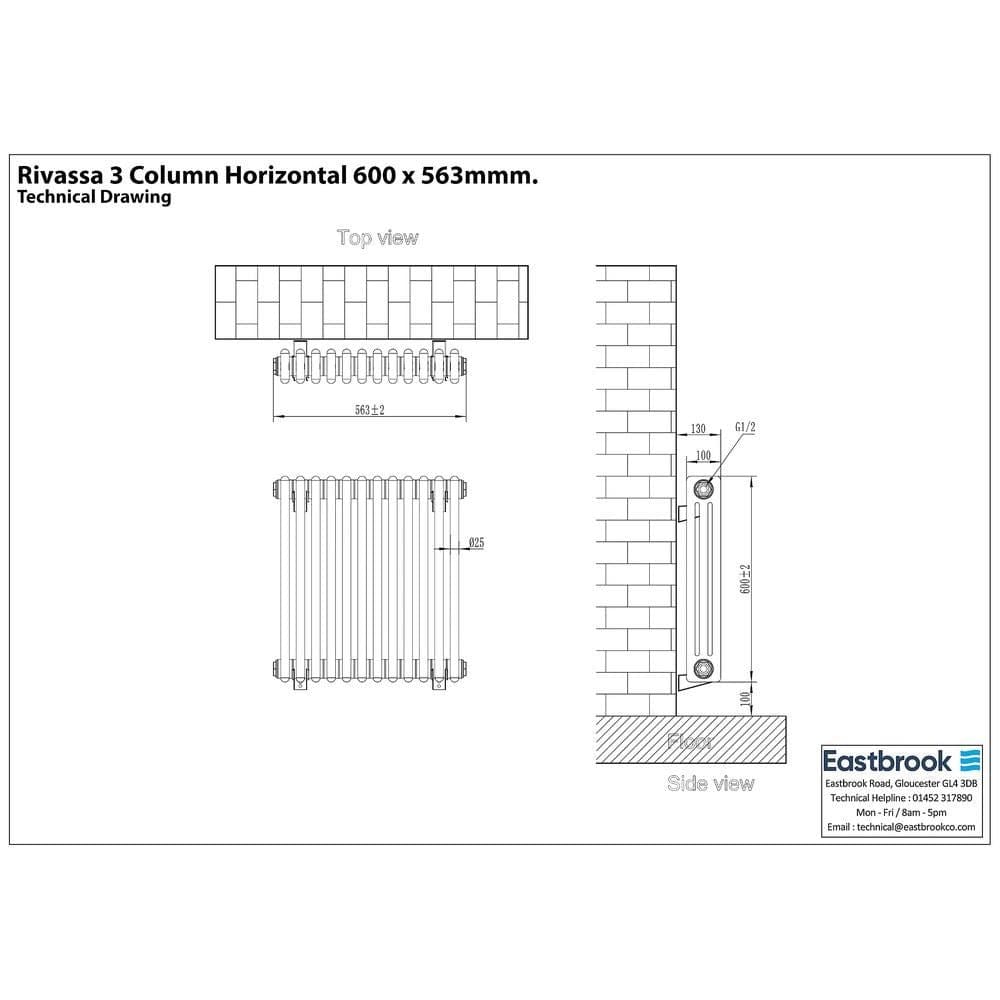 Eastbrook Eastbrook Rivassa Traditional 3 Column Radiator in Matt Black