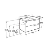 Roca Wall Mounted Vanity Unit Roca Aleyda 800mm Wall Mounted Two Drawer Vanity Unit with Basin
