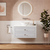 Crosswater Wall Mounted Vanity Unit Storm Grey / 910 x 460mm Crosswater Canvass Vanity Unit with White Carrara Marble Effect Worktop