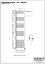 Eastbrook Ladder Rail Eastbrook Wendover Straight Vertical Heated Towel Rail - 1600 x 400mm - White