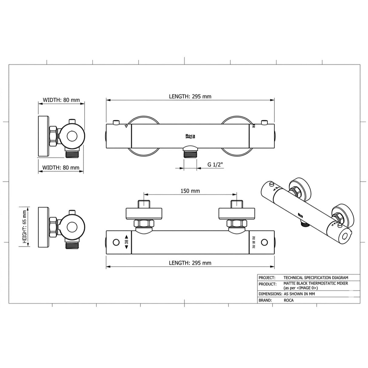 Roca Exposed Shower Valve Roca Splash-T Thermostatic Exposed Shower Mixer