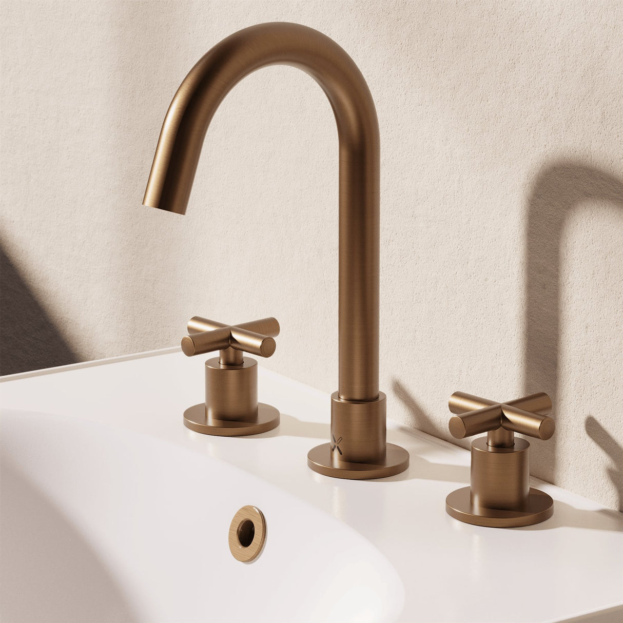 Crosswater 3 Tap Hole Basin Set Brushed Bronze Crosswater MPRO Crosshead 3 Hole Basin Mixer Tap