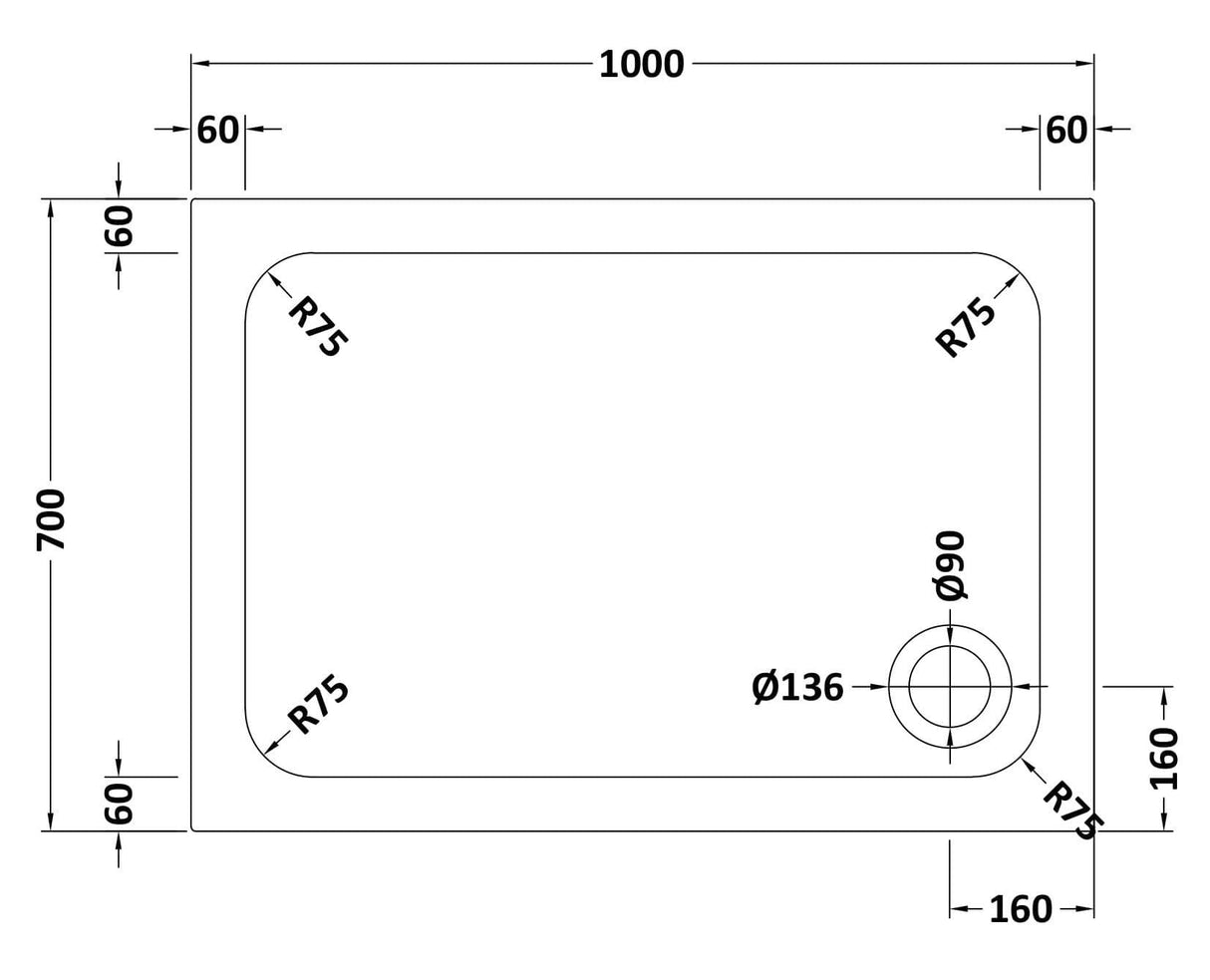 Aquarius Bathrooms Quadrant Shower Tray 1000x700mm Aquarius Urbano 45mm Rectangular Stone Resin Anti Slip Shower Tray