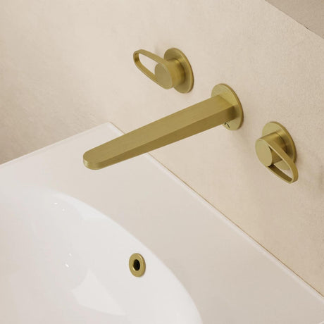 Crosswater Wall Mounted Basin Tap Brushed Brass Crosswater Lazo 3 Hole Wall Mounted Basin Mixer Tap