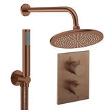 UK Bathroom Store Concealed Shower Set Brushed Bronze / Wall Arm / 300mm Crosswater Crossbox Shower Set 3 - 2 Outlet with Pencil Handset and Fixed Overhead Shower