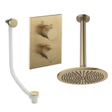 UK Bathroom Store Concealed Shower Set Brushed Brass / Ceiling Arm / 300mm Crosswater Crossbox Shower Set 7 - 2 Outlet with Fixed Overhead Shower and Overflow Bath Filler Waste