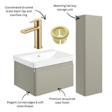Aquarius Bathrooms Wall Mounted Vanity Unit Aquarius Sophie 605mm Wall Hung Vanity Unit, Tall Boy Storage Unit, Tap and Fittings Bundle