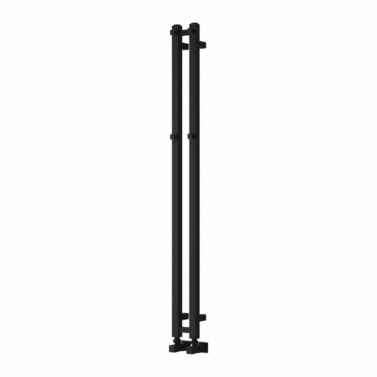 Reina Designer Towel Radiator Reina Todi Heated Vertical Towel Rail with Hooks - 1200 x 108 mm - in Matt Black