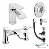 Aquarius Bathrooms Bath Mixer Chrome Aquarius Arc Complete Brassware Pack with Mono Basin Tap, Bath Mixer and Wastes