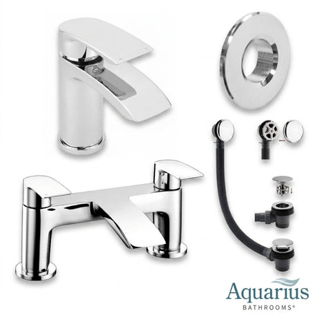 Aquarius Bathrooms Bath Mixer Chrome Aquarius Arc Complete Brassware Pack with Mono Basin Tap, Bath Mixer and Wastes