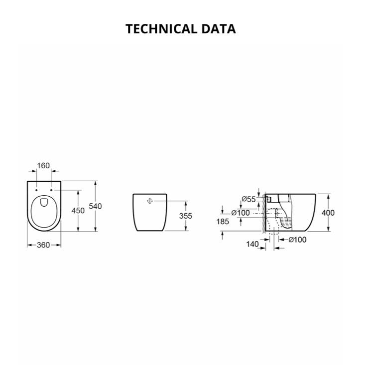 Imex Back to Wall Toilet Imex Luna Rimless UltraVortex Back to Wall Toilet with Soft Close Seat