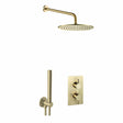 JTP Concealed Shower Set Brushed Brass JTP VOS Thermostatic Concealed Dual Outlet, 2 Handle Shower Kit with 200mm Showerhead and Handset