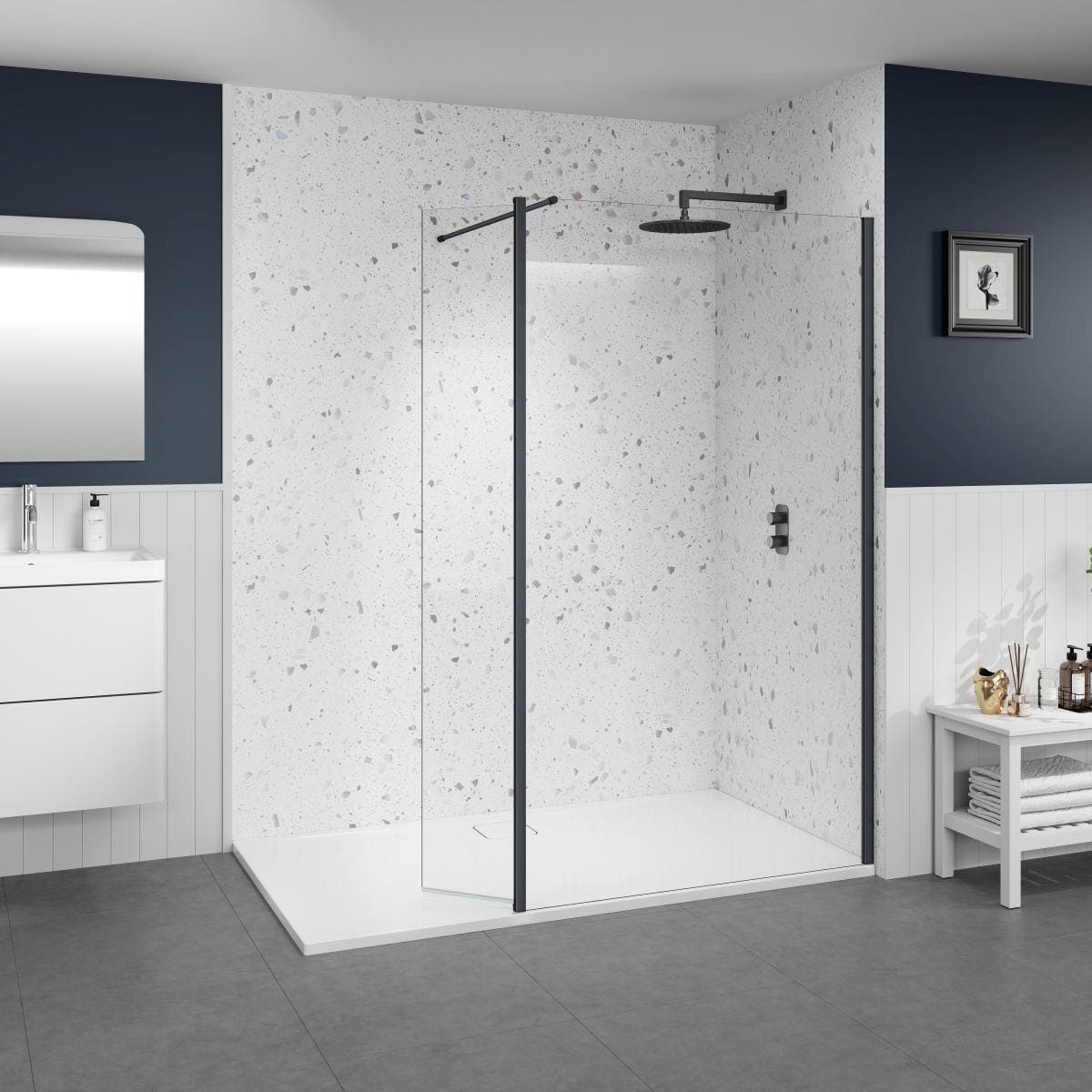 Merlyn Wetroom Panel Matt Black / 300mm Merlyn 8mm Wet Room Swivel Panel