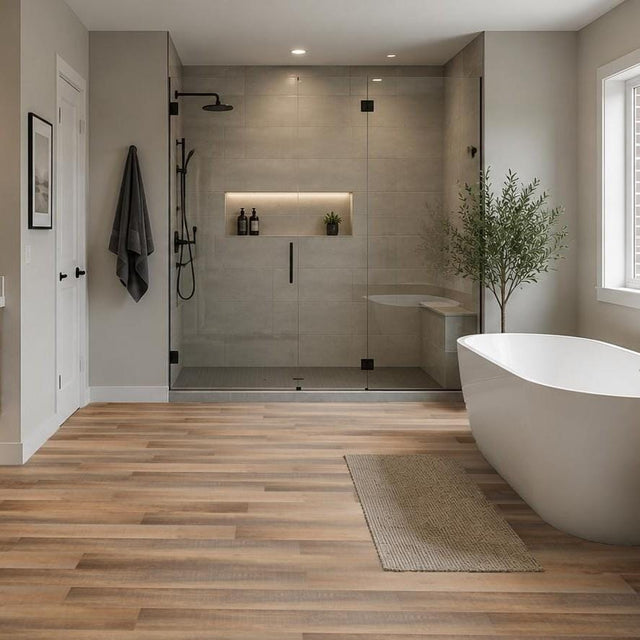 Aquarius Bathrooms Click Flooring Aquarius Messina Vinyl Wood Click Flooring in Weathered Oak | 100% Waterproof | SPC Rigid Core | Built-In Underlay