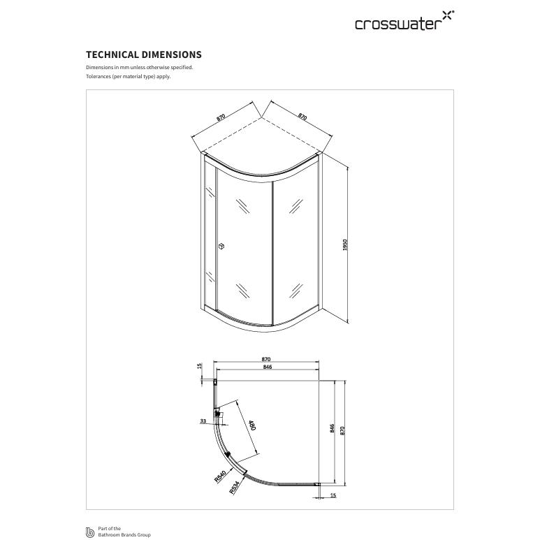 Crosswater Quadrant Shower Enclosure Crosswater Clear 6 Quadrant Single Door Shower Enclosure 900 x 900mm in Brushed Brass