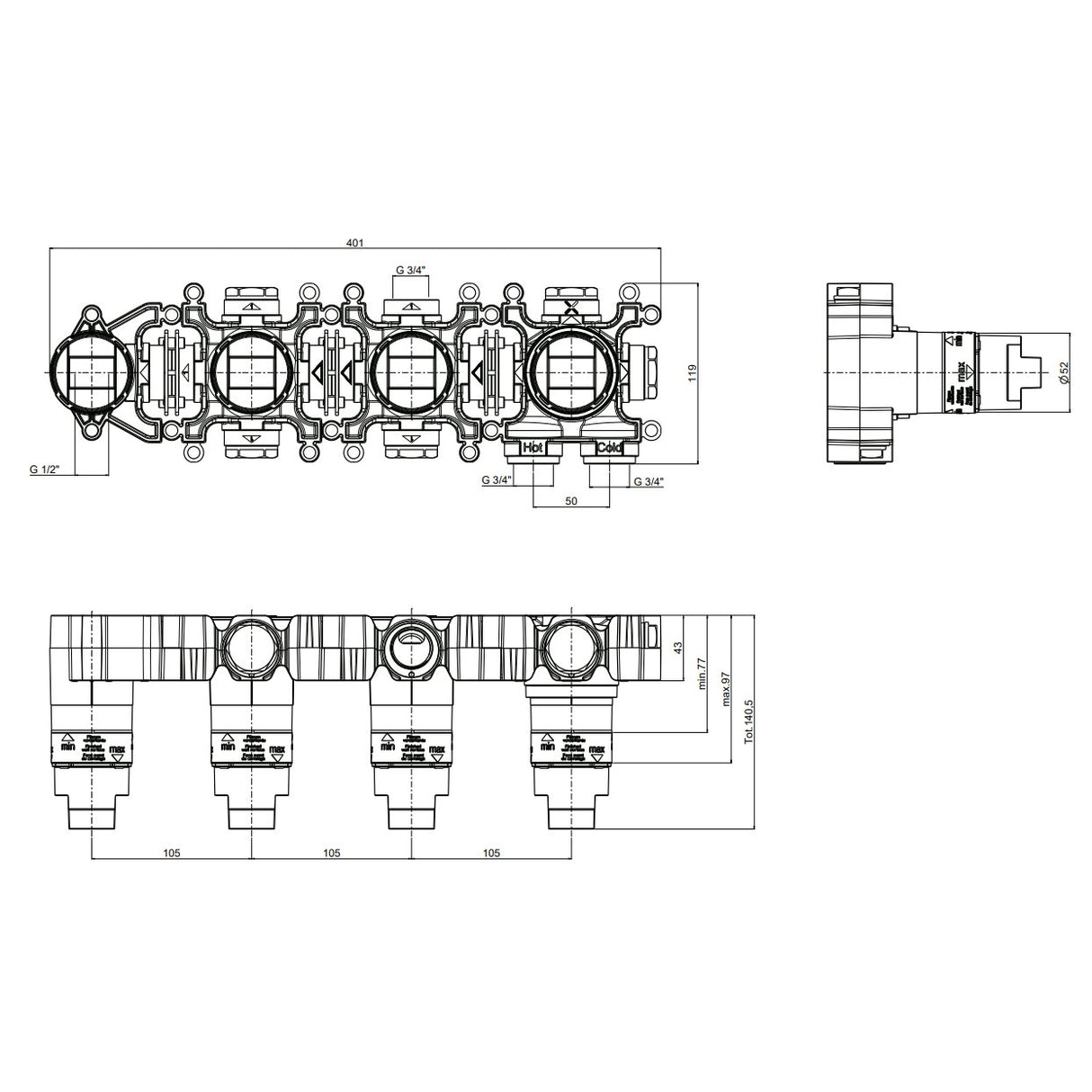 UK Bathroom Store Concealed Shower Set Crosswater Module Plus Push Shower Set 7 - 2 Outlet Tranquil Recessed Shower Head and Pencil Handset