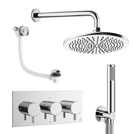 Crosswater Concealed Shower Set Chrome / Wall Arm / 300mm Crosswater Design 3 Handle 3 Outlet Shower and Bath Filler Set 8