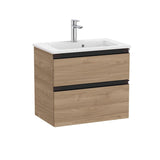 Roca Wall Mounted Vanity Unit Walnut Roca The Gap Compact Wall Mounted 600mm Two Drawer Vanity Unit with Basin