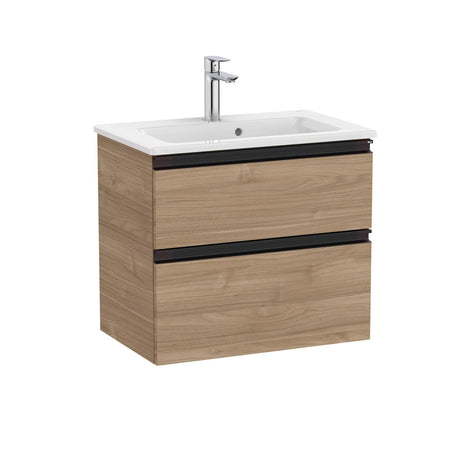 Roca Wall Mounted Vanity Unit Walnut Roca The Gap Compact Wall Mounted 600mm Two Drawer Vanity Unit with Basin