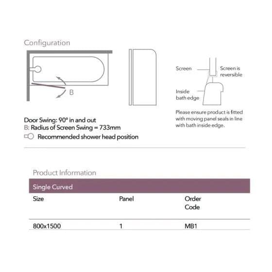 Merlyn Bath Screen Merlyn Single Curved Bathscreen with HydraSEAL Technology